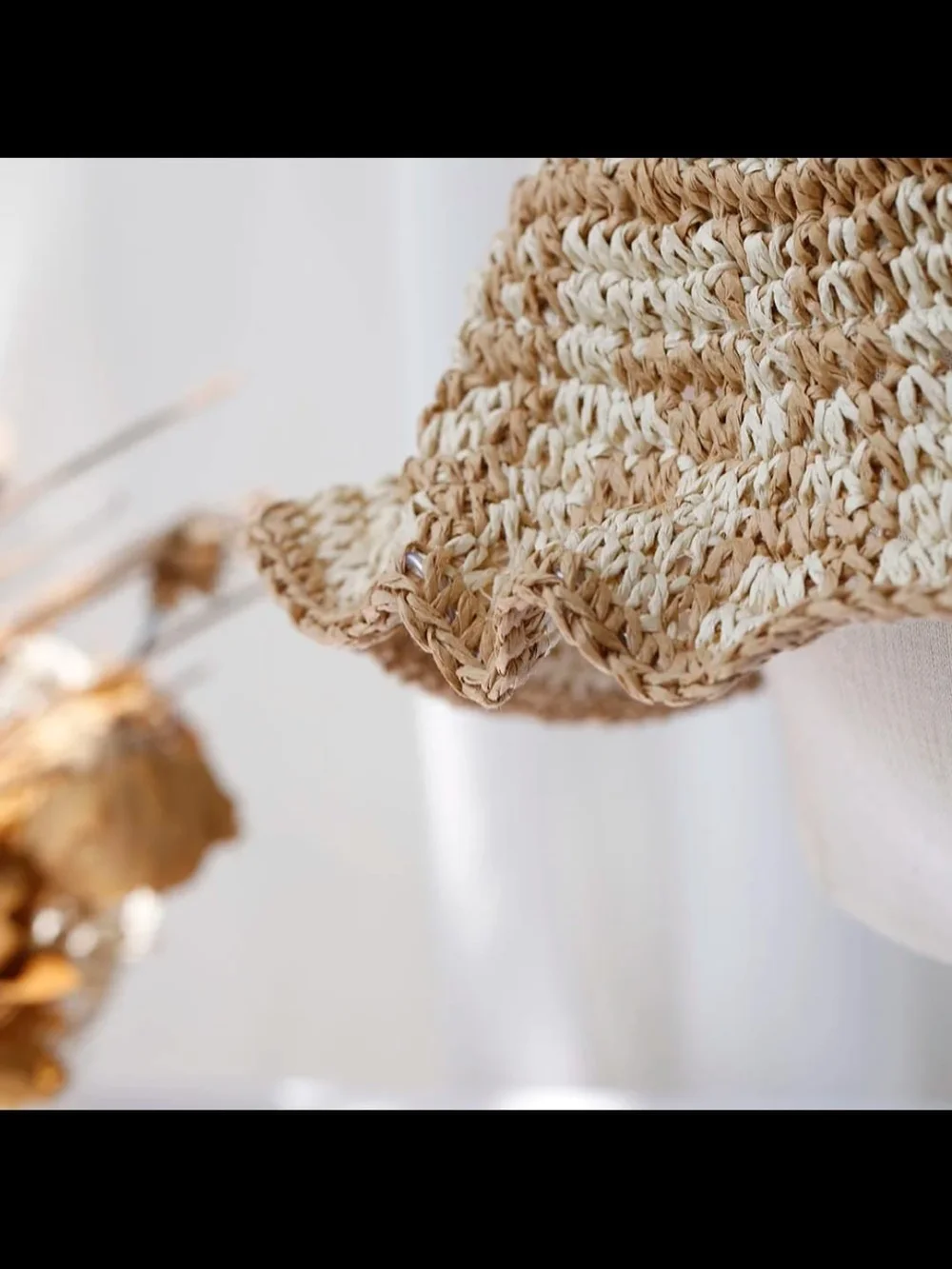 Neutral Two-Tone Crochet Bucket Hat - Straw Beige